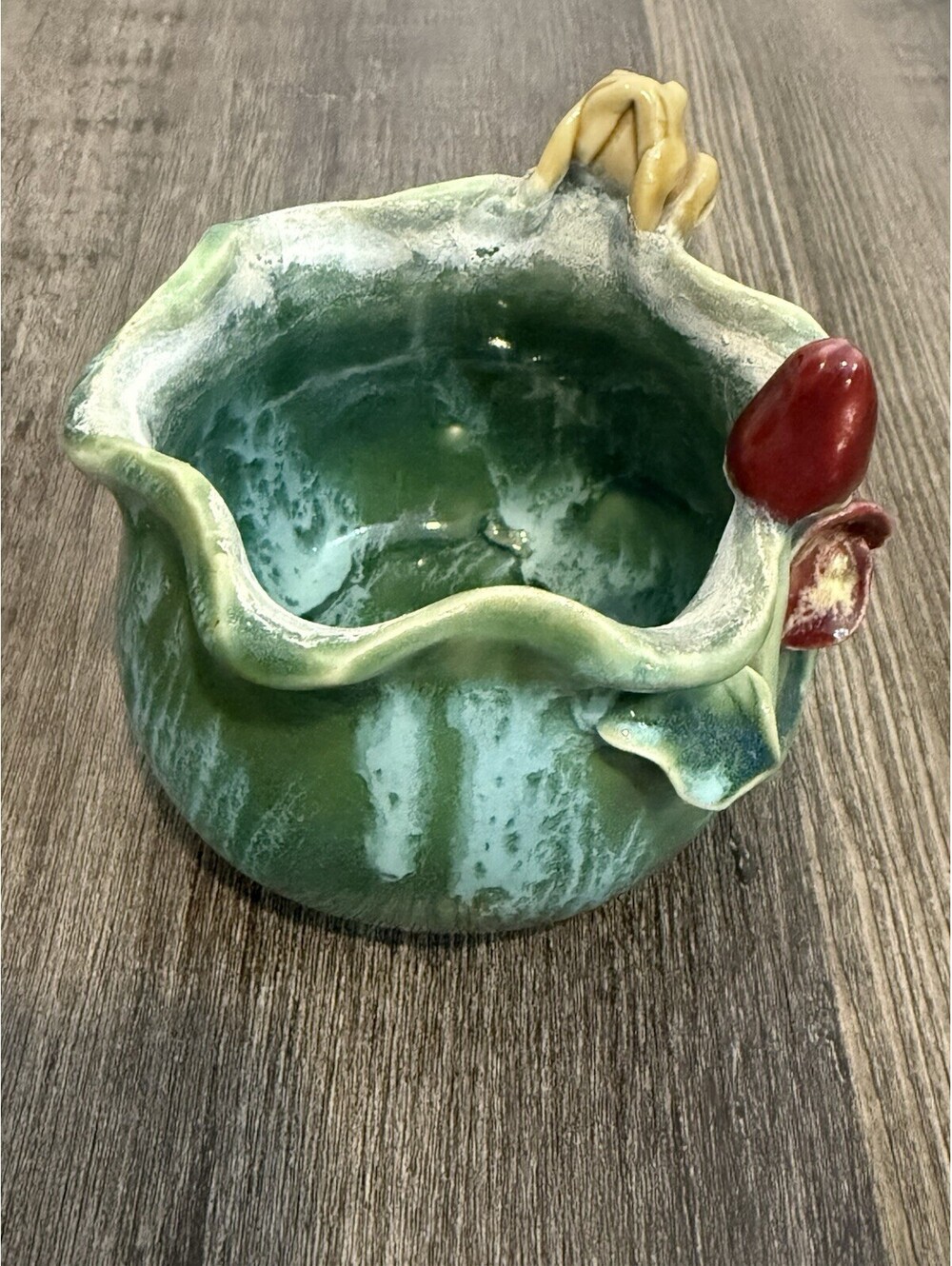 Majolica Art Pottery Frog Lilly pad small Planter Pot Succulents - Picture 5 of 8